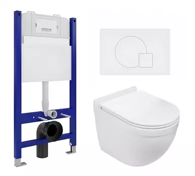 Комплект 3 в 1 инсталляция Enio Tecnico 50 EN8050050 + Подвесной унитаз WeltWasser Heimbach 043 GL-WT + кнопка белая матовая