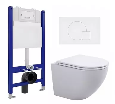 Комплект 3 в 1 инсталляция Enio Tecnico 50 EN8050050 + Подвесной унитаз SinteSi EVI + кнопка белая матовая