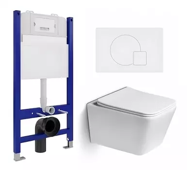 Комплект 3 в 1 инсталляция Enio Tecnico 50 EN8050050 + Унитаз подвесной SantiLine SL-5007 + кнопка белая матовая