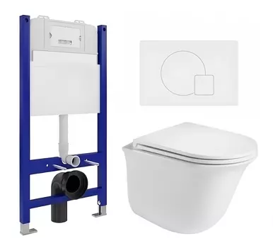 Комплект 3 в 1 инсталляция Enio Tecnico 50 EN8050050 + Подвесной унитаз WeltWasser Telbach 004 GL-WT + кнопка белая матовая