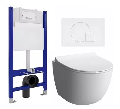 Комплект 3 в 1 инсталляция Enio Tecnico 50 EN8050050 + Унитаз подвесной VitrA Sento 7748В003-0075 + кнопка белая матовая