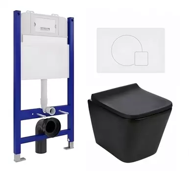 Комплект 3 в 1 инсталляция Enio Tecnico 50 EN8050050 + Подвесной унитаз WeltWasser Gelbach 041 MT-BL + кнопка белая матовая