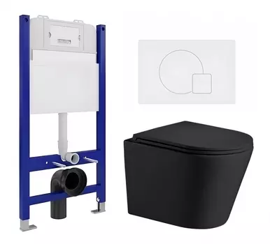 Комплект 3 в 1 инсталляция Enio Tecnico 50 EN8050050 + Подвесной унитаз WeltWasser Salzbach 043 MT-BL + кнопка белая матовая