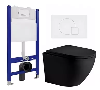 Комплект 3 в 1 инсталляция Enio Tecnico 50 EN8050050 + Унитаз подвесной Weltwasser WW Merzbach 043 MT-BL + кнопка белая матовая