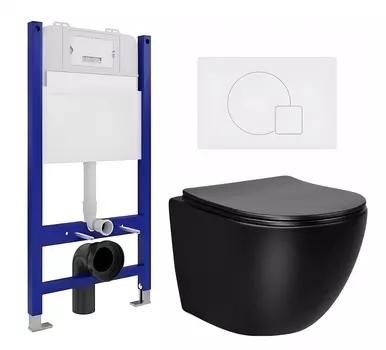Комплект 3 в 1 инсталляция Enio Tecnico 50 EN8050050 + Унитаз Vincea Globo VT1-14SMB + кнопка белая матовая