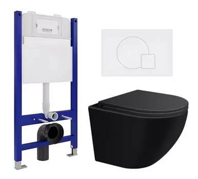 Комплект 3 в 1 инсталляция Enio Tecnico 50 EN8050050 + Подвесной унитаз SinteSi EVI + кнопка белая матовая