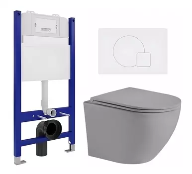 Комплект 3 в 1 инсталляция Enio Tecnico 50 EN8050050 + Унитаз подвесной Weltwasser WW Merzbach 043 MT-GR + кнопка белая матовая
