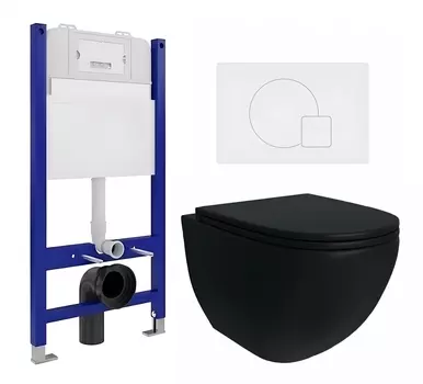 Комплект 3 в 1 инсталляция Enio Tecnico 50 EN8050050 + Унитаз подвесной Enio Unico BL черный EN4105055 + кнопка белая матовая