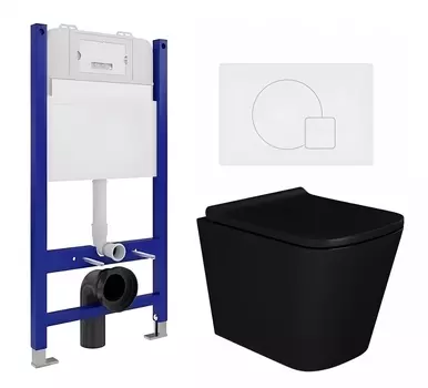 Комплект 3 в 1 инсталляция Enio Tecnico 50 EN8050050 + Унитаз подвесной Enio Binario BL черный EN4180225 + кнопка белая матовая