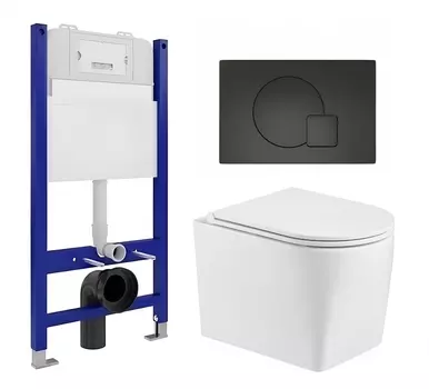 Комплект 3 в 1 инсталляция Enio Tecnico 50 EN8050050 + Унитаз подвесной WeltWasser Nesenbach 004 GL-WT + кнопка черная матовая