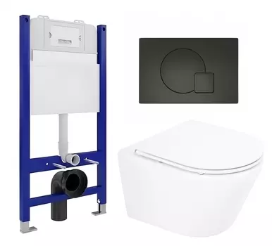 Комплект 3 в 1 инсталляция Enio Tecnico 50 EN8050050 + Унитаз подвесной BelBagno Tre BB8001CHR/SC + кнопка черная матовая