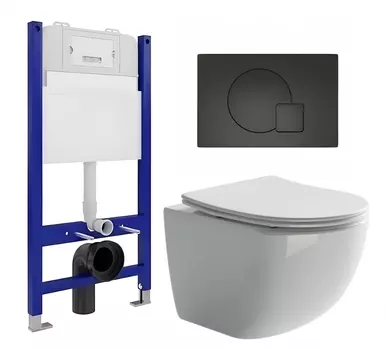 Комплект 3 в 1 инсталляция Enio Tecnico 50 EN8050050 + Унитаз подвесной Ceramica Nova Forma CN3009 + кнопка черная матовая