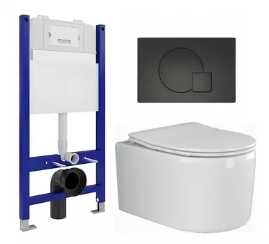 Комплект 3 в 1 инсталляция Enio Tecnico 50 EN8050050 + Унитаз подвесной Ceramica Nova Moments CN3003 + кнопка черная матовая