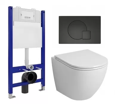 Комплект 3 в 1 инсталляция Enio Tecnico 50 EN8050050 + Унитаз подвесной Grossman GR-4455S + кнопка черная матовая