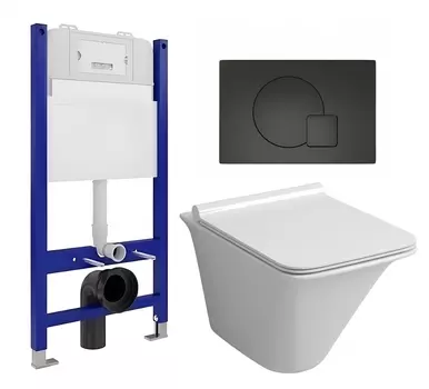 Комплект 3 в 1 инсталляция Enio Tecnico 50 EN8050050 + Унитаз подвесной Grossman GR-4413S + кнопка черная матовая