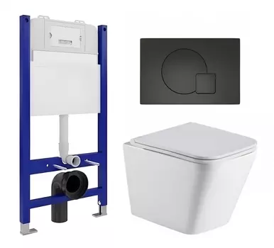 Комплект 3 в 1 инсталляция Enio Tecnico 50 EN8050050 + Подвесной унитаз WeltWasser Gelbach 043 GL-WT + кнопка черная матовая