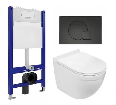 Комплект 3 в 1 инсталляция Enio Tecnico 50 EN8050050 + Подвесной унитаз WeltWasser Heimbach 043 GL-WT + кнопка черная матовая