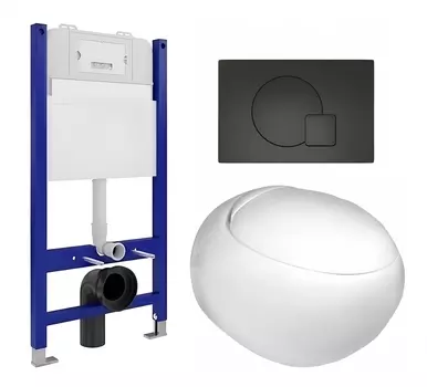 Комплект 3 в 1 инсталляция Enio Tecnico 50 EN8050050 + Подвесной унитаз WeltWasser Jeckenbach + кнопка черная матовая
