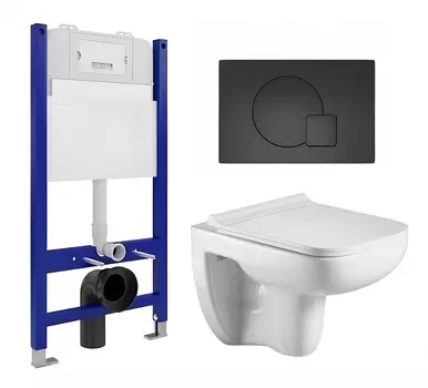 Комплект 3 в 1 инсталляция Enio Tecnico 50 EN8050050 + Подвесной унитаз WeltWasser Kehlbach 004 GL-WT + кнопка черная матовая