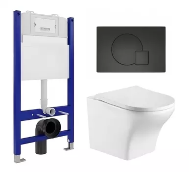 Комплект 3 в 1 инсталляция Enio Tecnico 50 EN8050050 + Подвесной унитаз WeltWasser Odenbach 004 GL-WT + кнопка черная матовая