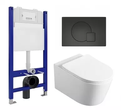 Комплект 3 в 1 инсталляция Enio Tecnico 50 EN8050050 + Унитаз Vincea Cute VT1-24 + кнопка черная матовая