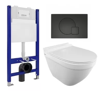 Комплект 3 в 1 инсталляция Enio Tecnico 50 EN8050050 + Унитаз подвесной Iddis Cloud CLORDSEi25 + кнопка черная матовая