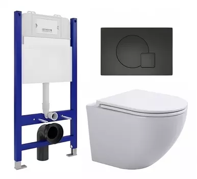 Комплект 3 в 1 инсталляция Enio Tecnico 50 EN8050050 + Подвесной унитаз SinteSi EVI + кнопка черная матовая