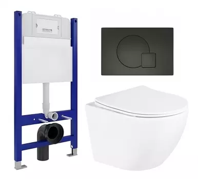 Комплект 3 в 1 инсталляция Enio Tecnico 50 EN8050050 + Унитаз подвесной BelBagno Uno BB3105CHR/SC + кнопка черная матовая