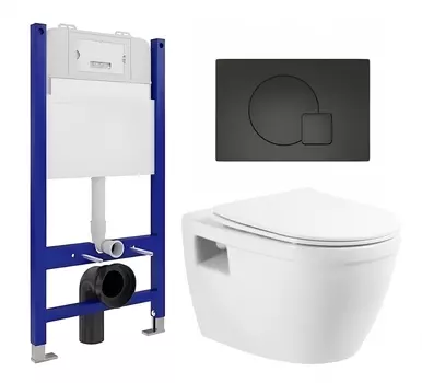 Комплект 3 в 1 инсталляция Enio Tecnico 50 EN8050050 + Унитаз подвесной BelBagno Loto BB070CHR/SC + кнопка черная матовая