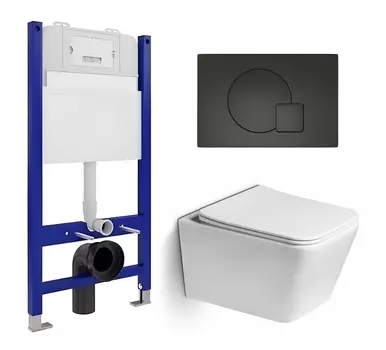 Комплект 3 в 1 инсталляция Enio Tecnico 50 EN8050050 + Унитаз подвесной SantiLine SL-5007 + кнопка черная матовая