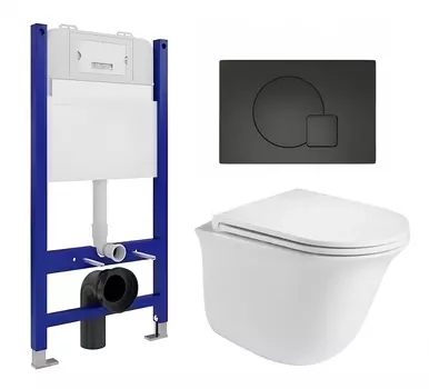Комплект 3 в 1 инсталляция Enio Tecnico 50 EN8050050 + Подвесной унитаз WeltWasser Telbach 004 GL-WT + кнопка черная матовая