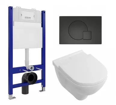 Комплект 3 в 1 инсталляция Enio Tecnico 50 EN8050050 + Унитаз подвесной Villeroy & Boch O Novo Directflush + кнопка черная матовая