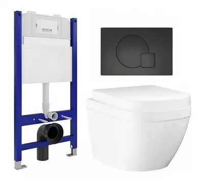 Комплект 3 в 1 инсталляция Enio Tecnico 50 EN8050050 + Унитаз подвесной Grohe Euro Ceramic 39206000 + кнопка черная матовая