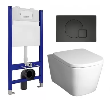 Комплект 3 в 1 инсталляция Enio Tecnico 50 EN8050050 + Унитаз подвесной BelBagno Albano BB120CHR + кнопка черная матовая