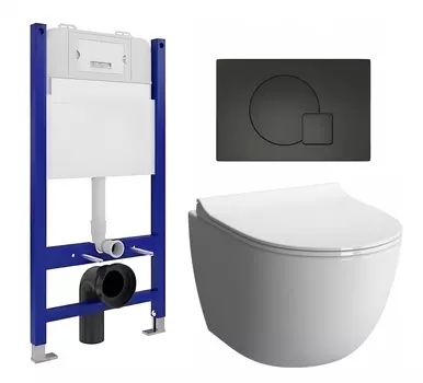 Комплект 3 в 1 инсталляция Enio Tecnico 50 EN8050050 + Унитаз подвесной VitrA Sento 7748В003-0075 + кнопка черная матовая