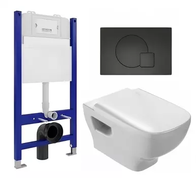 Комплект 3 в 1 инсталляция Enio Tecnico 50 EN8050050 + Унитаз подвесной Jacob Delafon Struktura EDE102-00 + кнопка черная матовая
