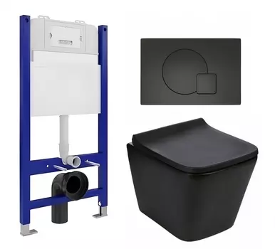 Комплект 3 в 1 инсталляция Enio Tecnico 50 EN8050050 + Подвесной унитаз WeltWasser Gelbach 041 MT-BL + кнопка черная матовая
