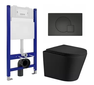 Комплект 3 в 1 инсталляция Enio Tecnico 50 EN8050050 + Подвесной унитаз WeltWasser Salzbach 043 MT-BL + кнопка черная матовая