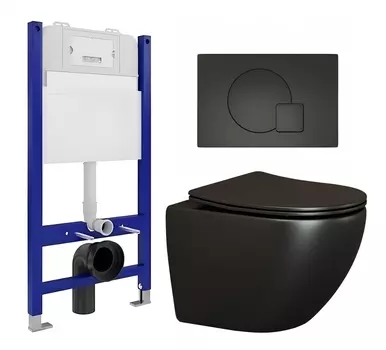 Комплект 3 в 1 инсталляция Enio Tecnico 50 EN8050050 + Унитаз подвесной Ceramica Nova Metropol CN4002MB + кнопка черная матовая