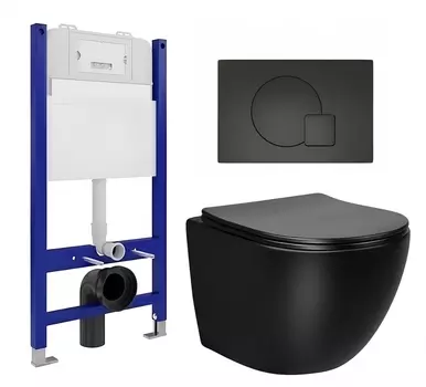 Комплект 3 в 1 инсталляция Enio Tecnico 50 EN8050050 + Унитаз Vincea Globo VT1-14MB + кнопка черная матовая