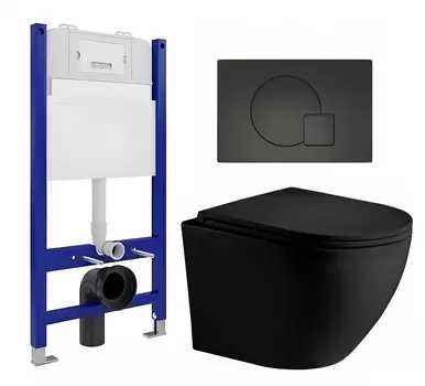 Комплект 3 в 1 инсталляция Enio Tecnico 50 EN8050050 + Унитаз подвесной Weltwasser WW Merzbach 043 MT-BL + кнопка черная матовая