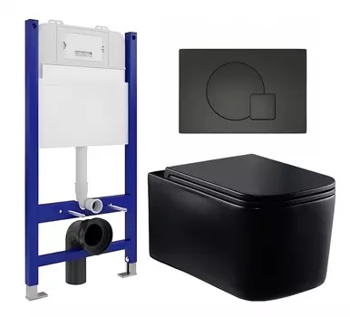 Комплект 3 в 1 инсталляция Enio Tecnico 50 EN8050050 + Унитаз Vincea Ultra Rimless VT1-32MB + кнопка черная матовая