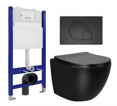 Комплект 3 в 1 инсталляция Enio Tecnico 50 EN8050050 + Унитаз Vincea Globo VT1-14SMB + кнопка черная матовая