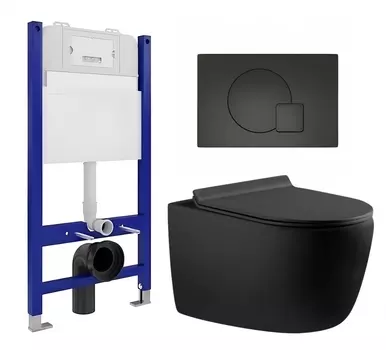 Комплект 3 в 1 инсталляция Enio Tecnico 50 EN8050050 + Унитаз подвесной Aquanet Cetus 287008 + кнопка черная матовая