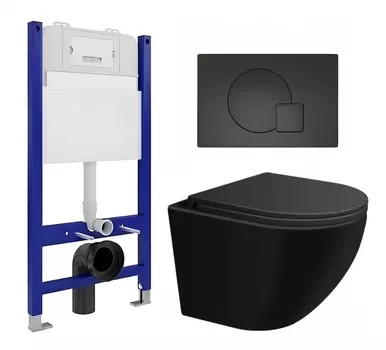 Комплект 3 в 1 инсталляция Enio Tecnico 50 EN8050050 + Подвесной унитаз SinteSi EVI + кнопка черная матовая