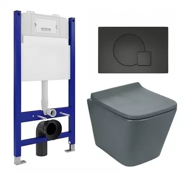 Комплект 3 в 1 инсталляция Enio Tecnico 50 EN8050050 + Унитаз подвесной Weltwasser WW SK Gelbach 041 MT-GR + кнопка черная матовая