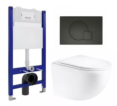 Комплект 3 в 1 инсталляция Enio Tecnico 50 EN8050050 + Унитаз подвесной Enio Unico EN3103895 + кнопка черная матовая