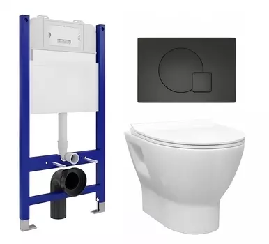 Комплект 3 в 1 инсталляция Enio Tecnico 50 EN8050050 + Унитаз подвесной Enio Nativo EN1270551 + кнопка черная матовая