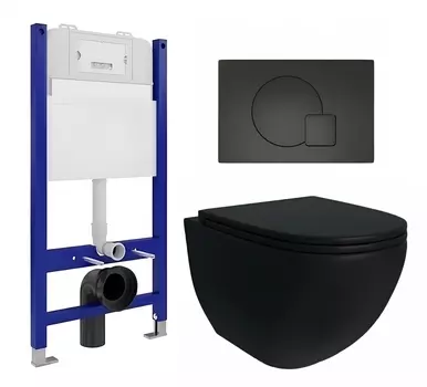 Комплект 3 в 1 инсталляция Enio Tecnico 50 EN8050050 + Унитаз подвесной Enio Unico BL черный EN4105055 + кнопка черная матовая