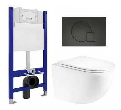 Комплект 3 в 1 инсталляция Enio Tecnico 50 EN8050050 + Унитаз подвесной Enio Unico Tornado EN2105073 + кнопка черная матовая